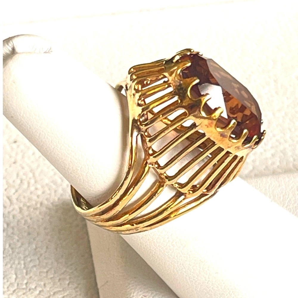 Vintage 18KT HGF Gold Filled Smoky Brown Gemstone Cocktail Ring Size 6 8g - Picture 3 of 8